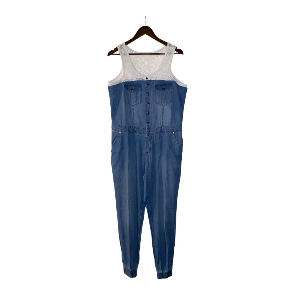 Venus‎ Lace Denim Jumpsuit Tapered Ankle Women 14 Summer Casual Breathable